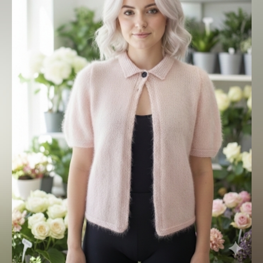 SWEET💝SO Soft BABY PINK MOHAIR Cardigan Sweater with 2 Black Button Closure Sz